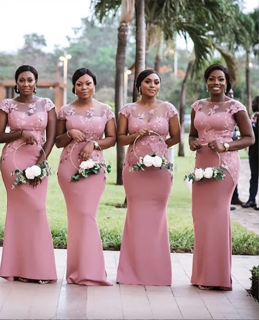 Arabic Aso Ebi Pink Long Mermaid Bridesmaid Dresses Floral Lace Elegant Maid Of Honor Gowns Floor Length Women Cap Sleeves Wedding Guest Formal Party 