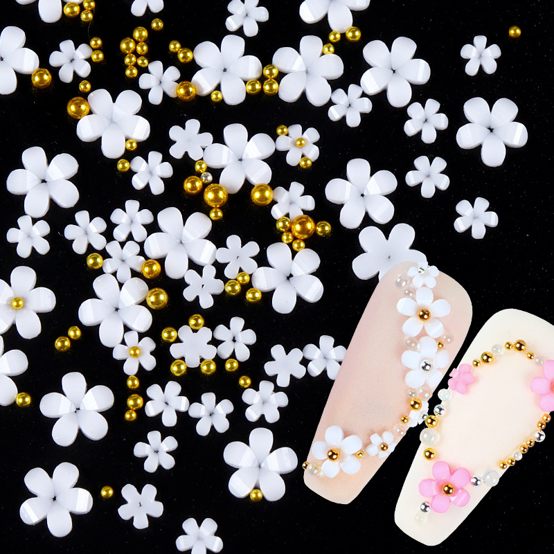 NAR047 200pcs Resin Flower Nail Art Kawaii Accessories Five-Petal Flower Rhinestones Nails Charms Decorations Manicure