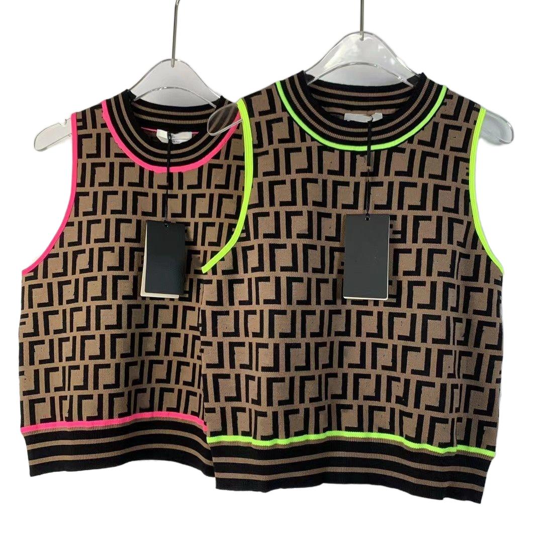 Women o-neck sleeveless neon color block all over logo designer tank tops SML