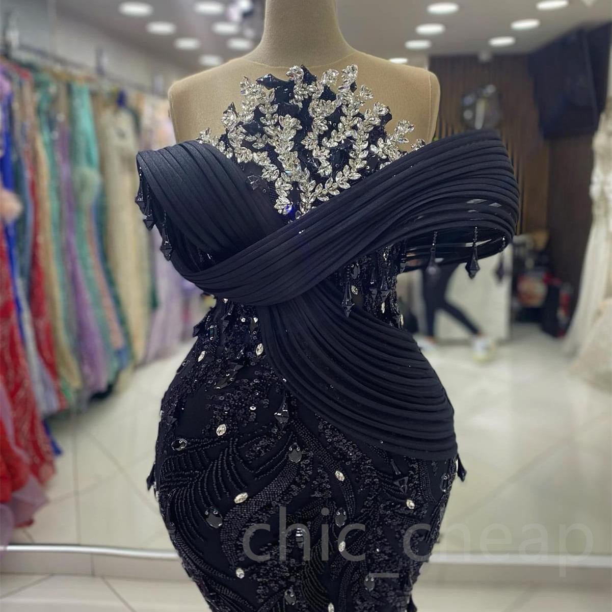 2024 Aso Ebi Black Mermaid Prom Dress Crystals Beaded Lace Evening Formal Party Second Reception 50th Birthday Engagement Thanksgiving Gowns Dresses Z