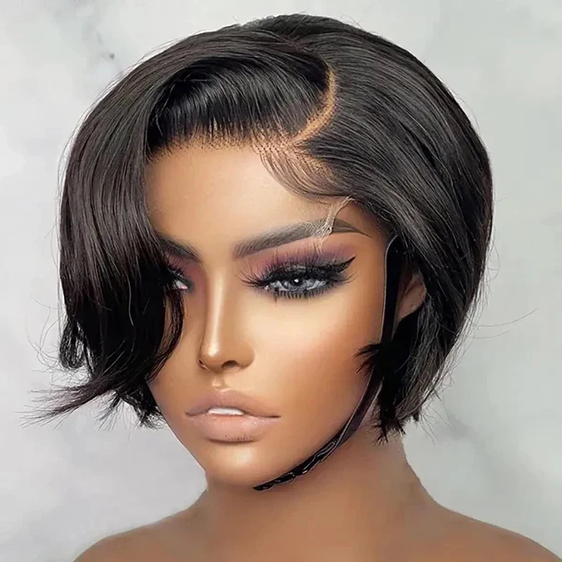 Lace Wigs Pixie Cut Wig Human Hair Short Bob Wigs Side Part Straight Lace Front Wigs GluelessTransparent Lace Frontal Wig
