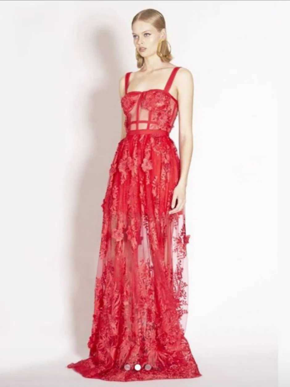 Basic Casual Dresses Ladies Red Dress Deluxe Evening Italian Spaghetti Shoulder Strap Dress Elegant Birthday Lace Dress Party Club Showcase Camissol C