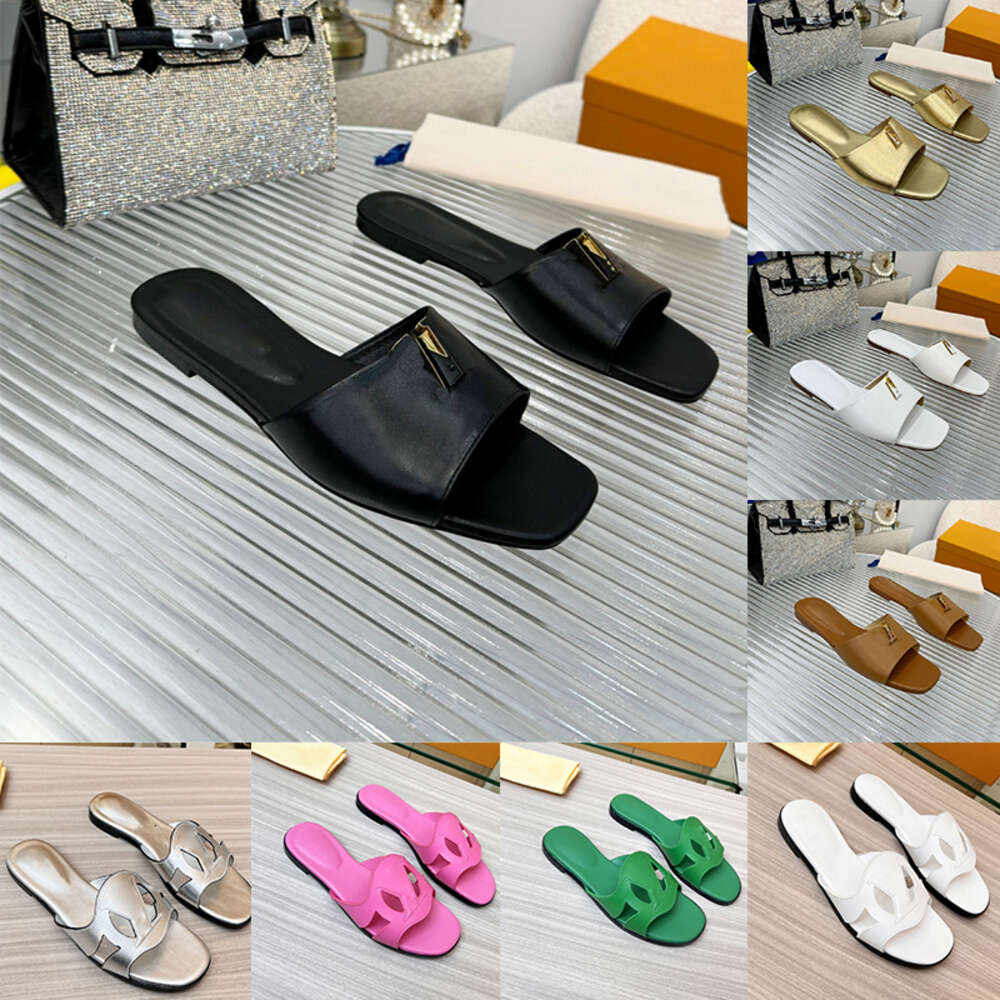 Women Isola Flat Mule Slippers Slip On Leather Mules Outsole Slides Circle Signature Fashioned Soft Calfskin Wide Front Strap Summer Designer Sandals dh