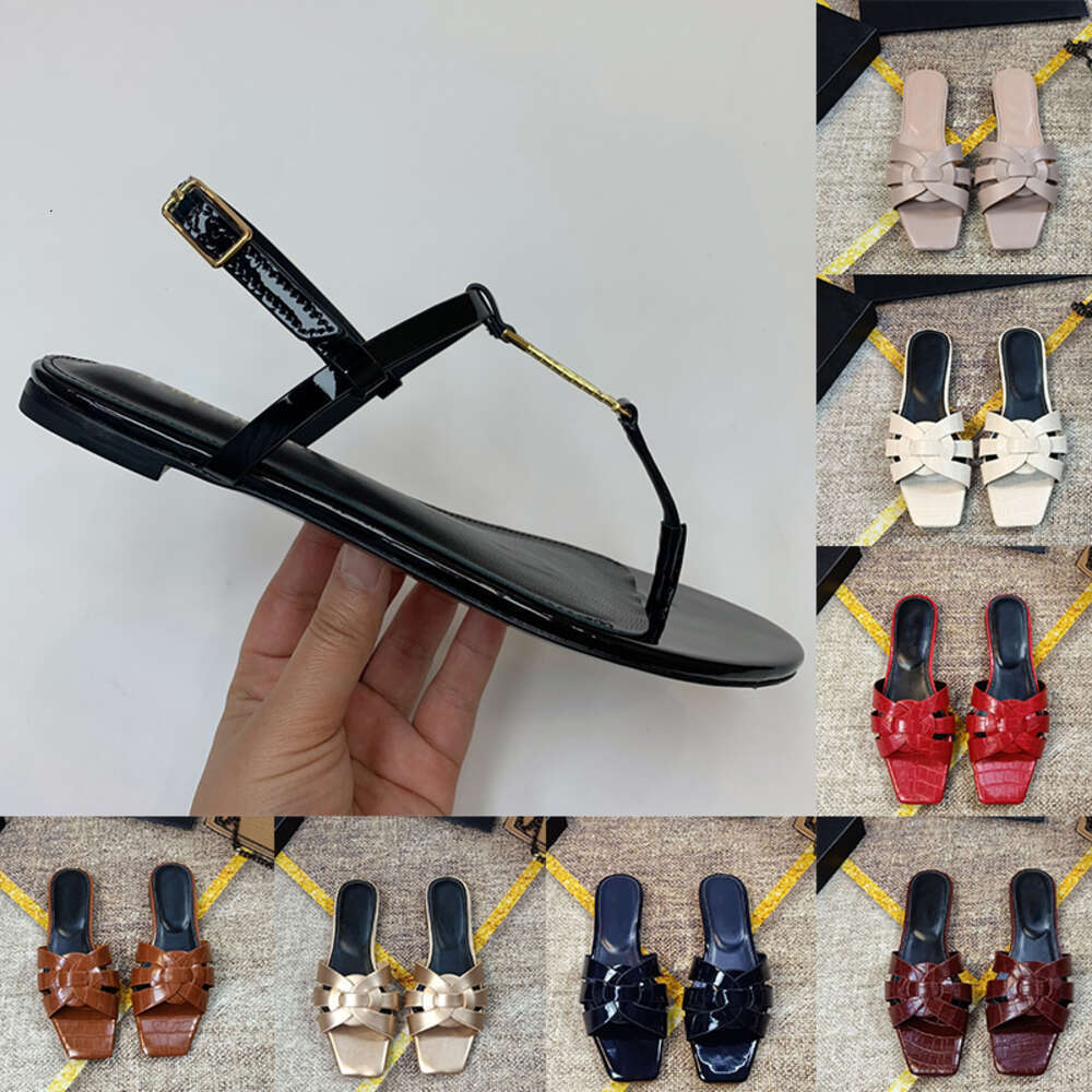 Designer Slippers Tribute Rubber Slides Leather Flat Heels Claquette For Female Womens Summer Outdoor Room Shoes Fashion Sandals Sandles 3542 Flip Flops 17 902 dh T2