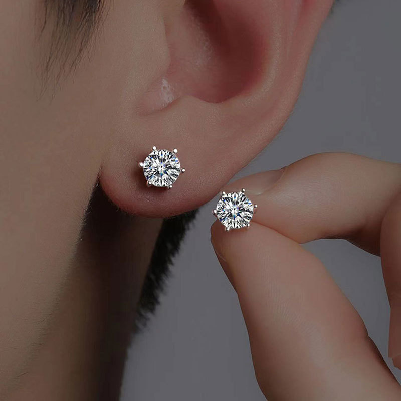Classical Six Claw Stud Earrings Soilatire Simple Fine Jewelry Real 100% 925 Sterling Silver Round Cut White Moissanite Diamond Party Eternity Women Wedding Earring