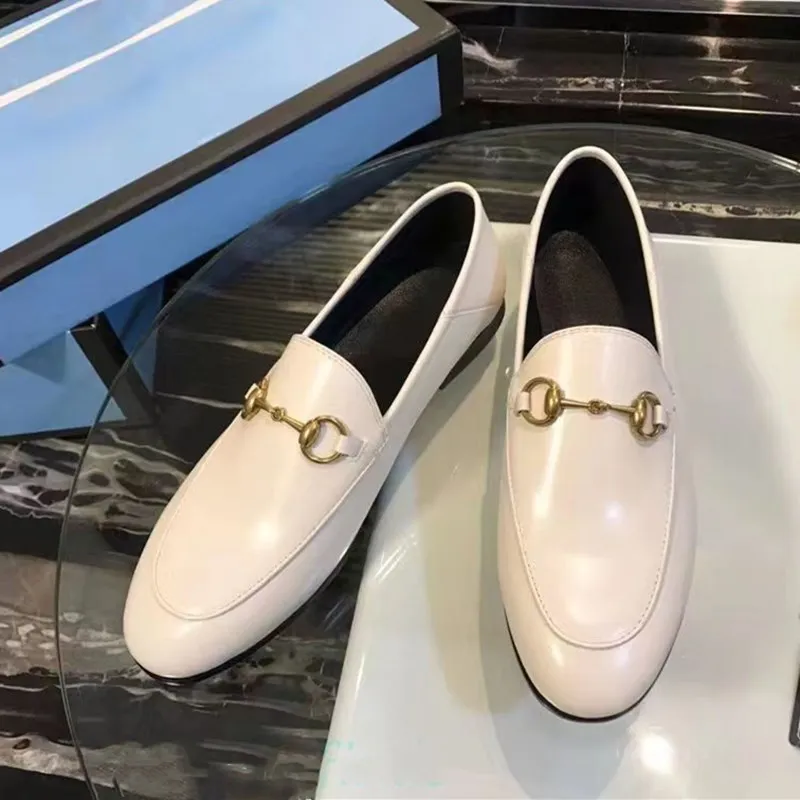 Designer Luxury Summer Loafers Women Leather Shoes Classic Horsebit Mules Round Toe Slip on Dress Shoes