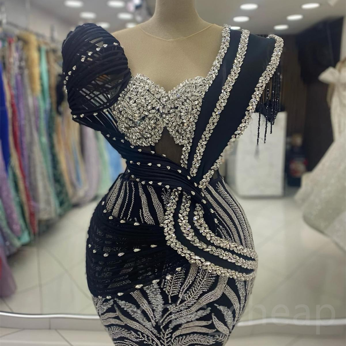 2024 Aso Ebi Black Mermaid Prom Dress Beaded Crystals Stylish Evening Formal Party Second Reception 50th Birthday Engagement Thanksgiving Gowns Dresse