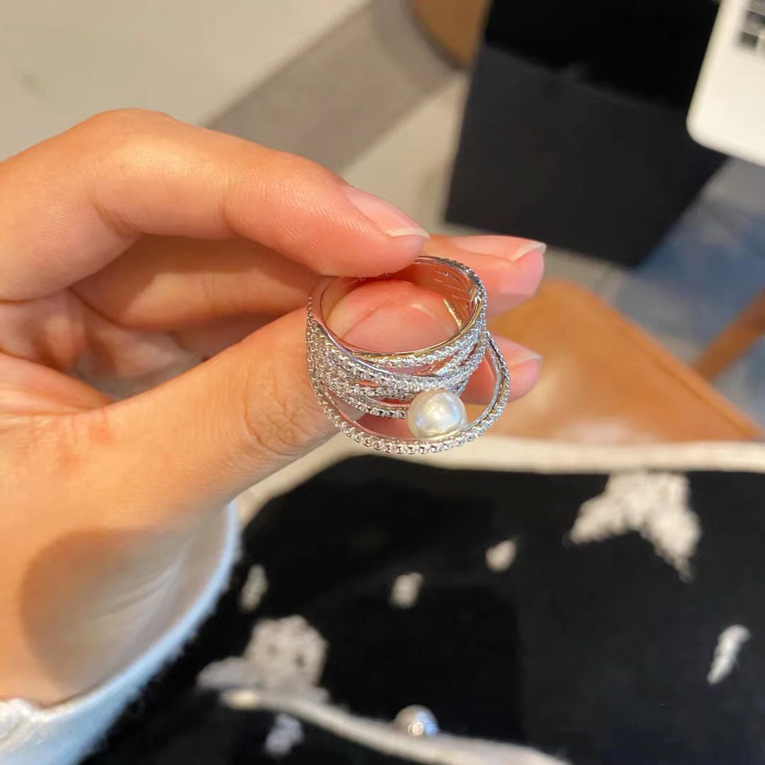 Adjustable Sterg Sier White CZ Pearl Wedding Ring Jewelry for Women