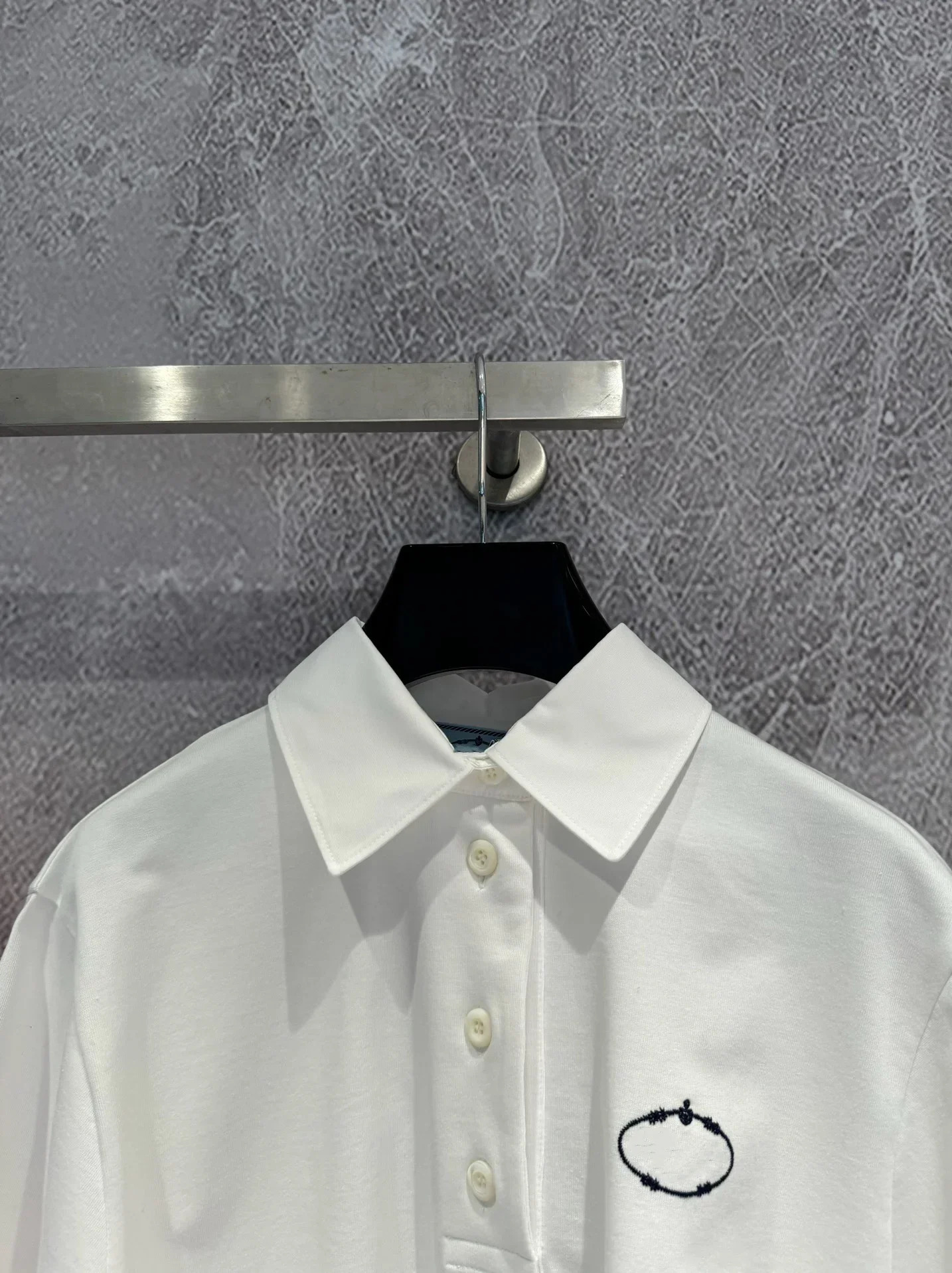 Early Spring White Embroidered Knitted Cotton Turndown Collar Short sleeved Polo Shirt Women loose blouse tops tshirt 240523