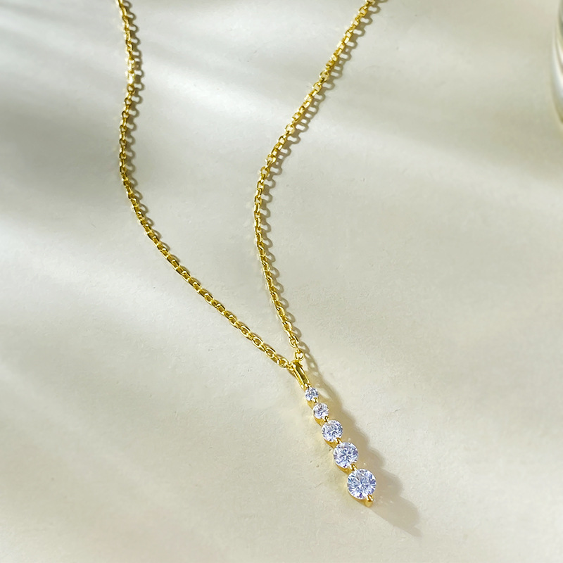 Choucong Brand Line Pendant Luxury Jewelry Real 100% 925 Sterling Silver Round Cut White Moissanite Diamond Gemstones Party Elegant Women Clavicel Nec