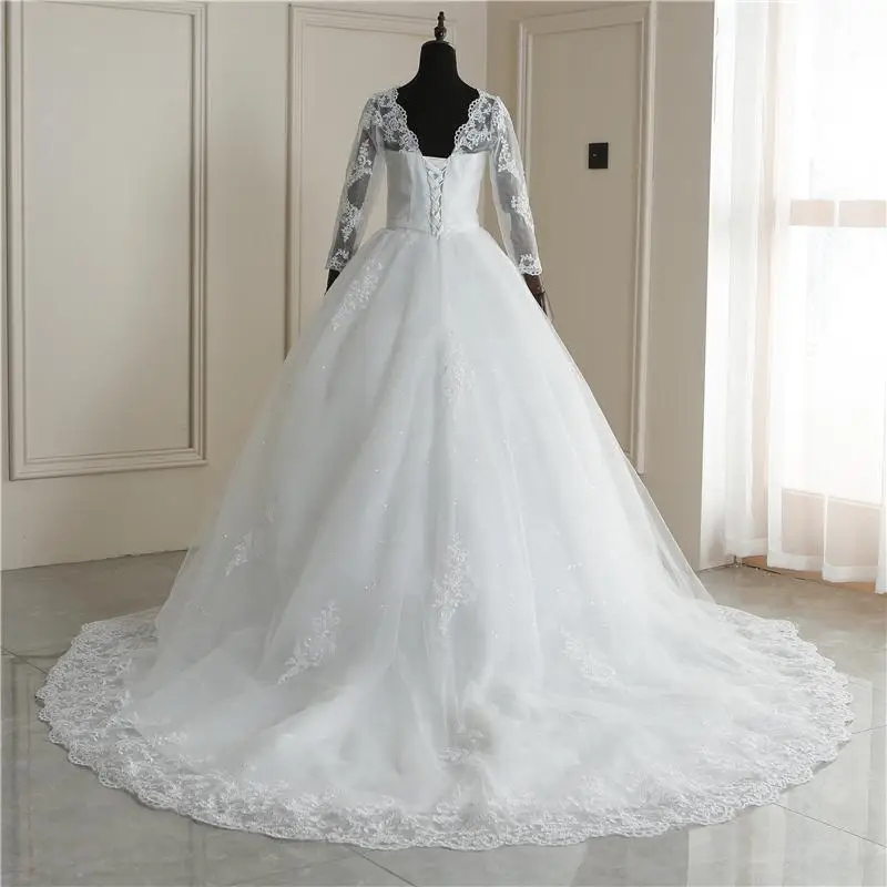New Spring Lace Appliques Wedding Dresses Long Sleeve Vestidos De Novia 2024 White V-Neck Princess Bride Wedding Gowns Plus Size