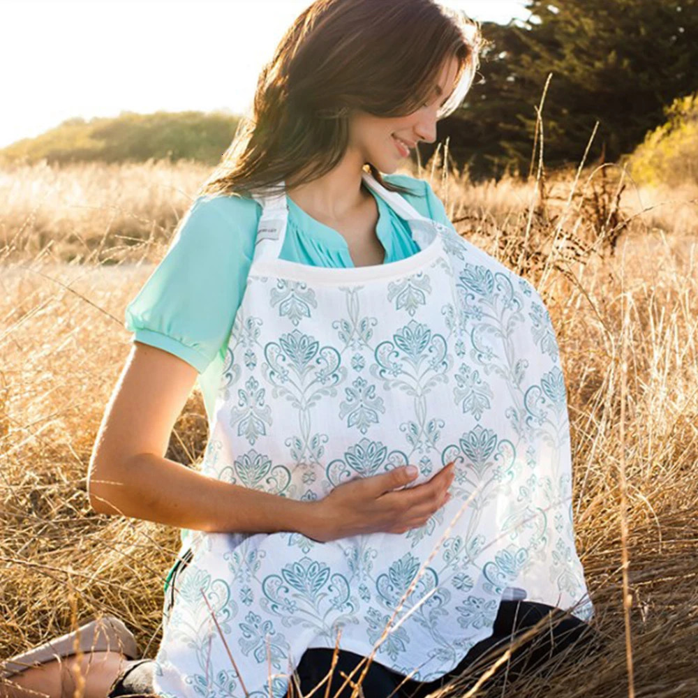 Nursing Apron Breathable Breastfeeding Poncho Cover Up Adjustable Apron Flower Print Outdoor Nursing Cloth Breastfeeding Blanket 240523