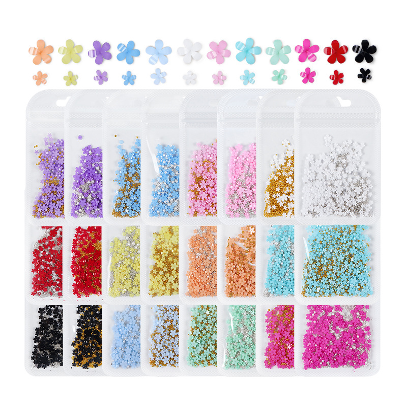 NAR047 200pcs Resin Flower Nail Art Kawaii Accessories Five-Petal Flower Rhinestones Nails Charms Decorations Manicure
