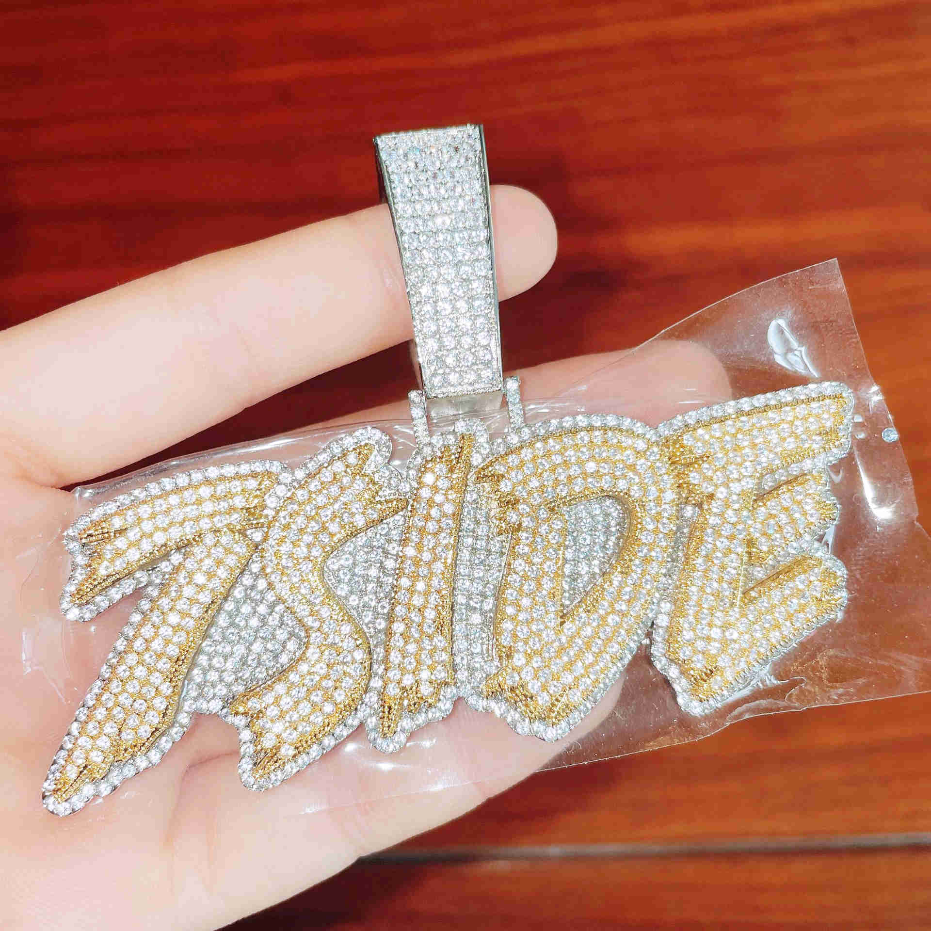 Hiphop Jewelry Custom Letter Iced out Pendant Name Gold Necklace Cuban Chain Micro Paved CZ Personalized