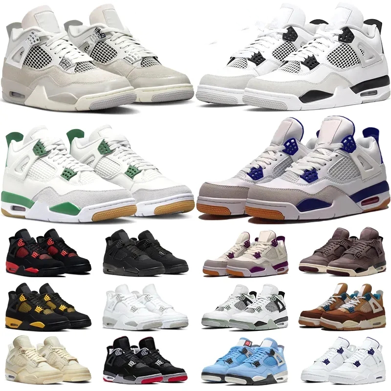 Basketball Shoes Men Women 4s Frozen Moments Pine Green Black Cat Thunder Military Black Midnight Navy Sail Bred Mens Trainers Sport Outdoor Sneakers