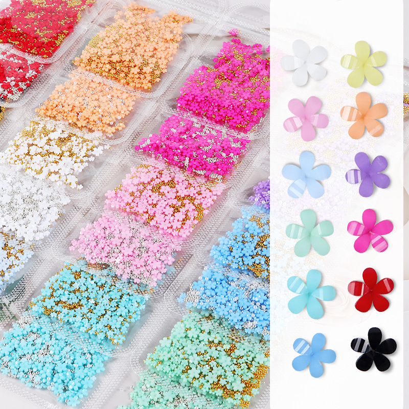 NAR047 200pcs Resin Flower Nail Art Kawaii Accessories Five-Petal Flower Rhinestones Nails Charms Decorations Manicure