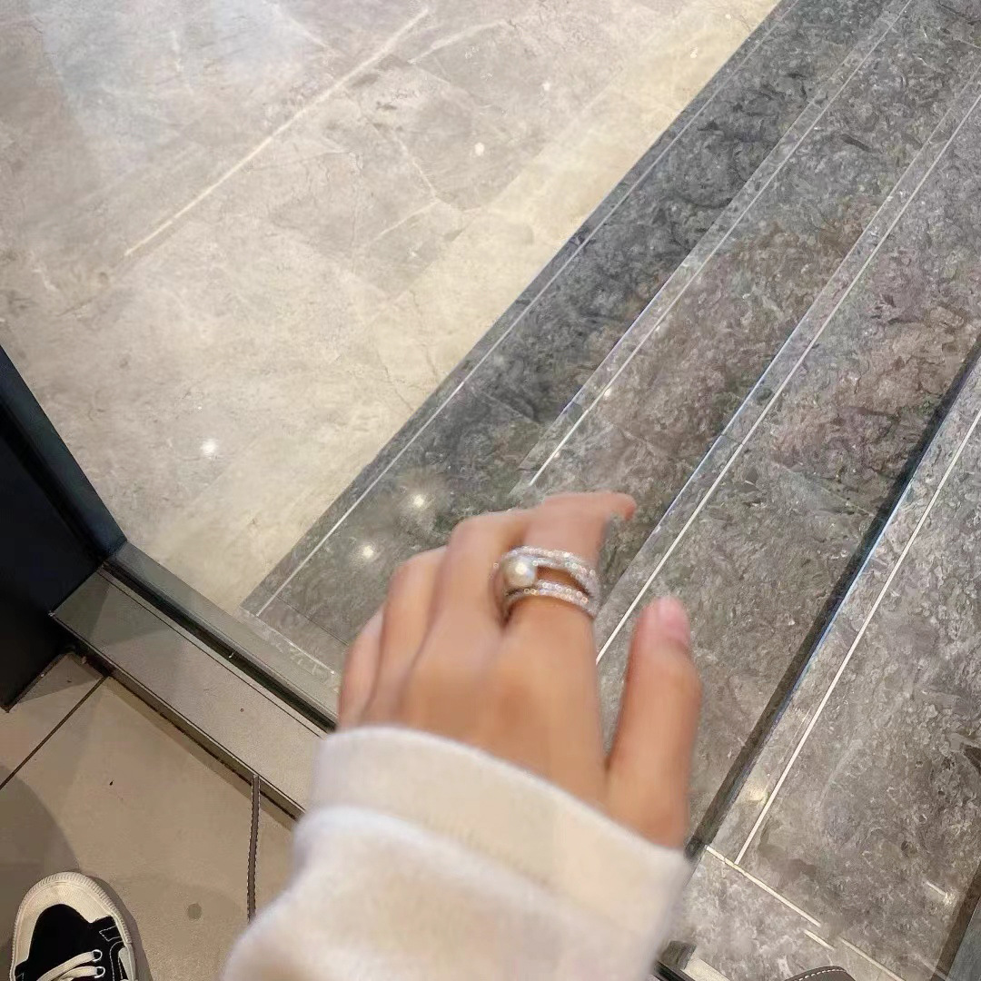 Adjustable Sterg Sier White CZ Pearl Wedding Ring Jewelry for Women