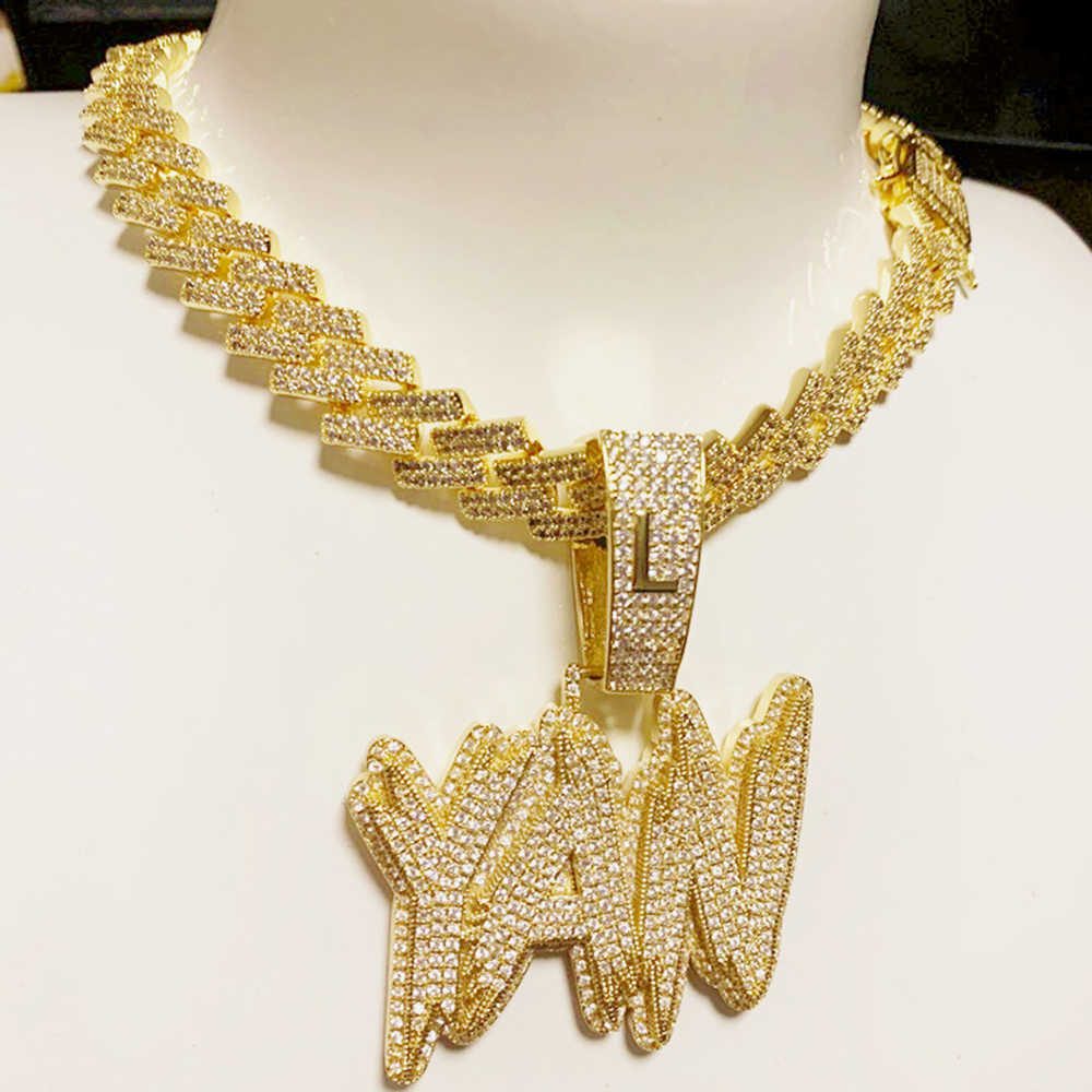 Hiphop Jewelry Custom Letter Iced out Pendant Name Gold Necklace Cuban Chain Micro Paved CZ Personalized