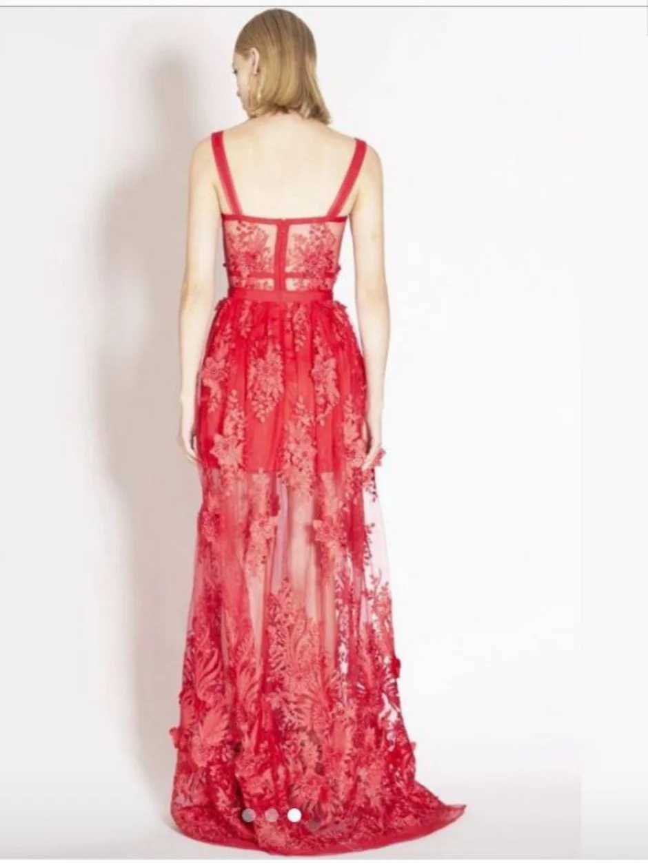 Basic Casual Dresses Ladies Red Dress Deluxe Evening Italian Spaghetti Shoulder Strap Dress Elegant Birthday Lace Dress Party Club Showcase Camissol C