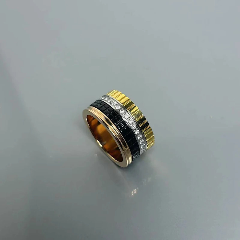 S925 French style transfer bead ring turn around starry sky row of diamonds rotatable ceramic couple 240521