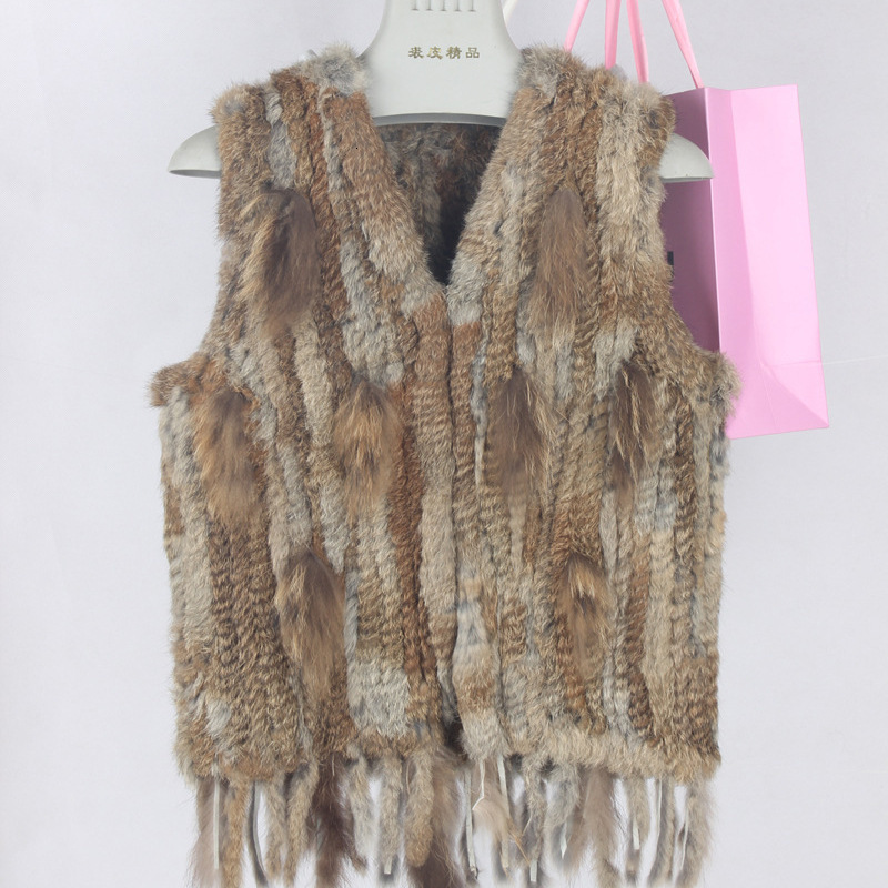 colors Women Genuine real Rabbit Fur Vest coat tassels Raccoon Fur collar Waistcoat T191118