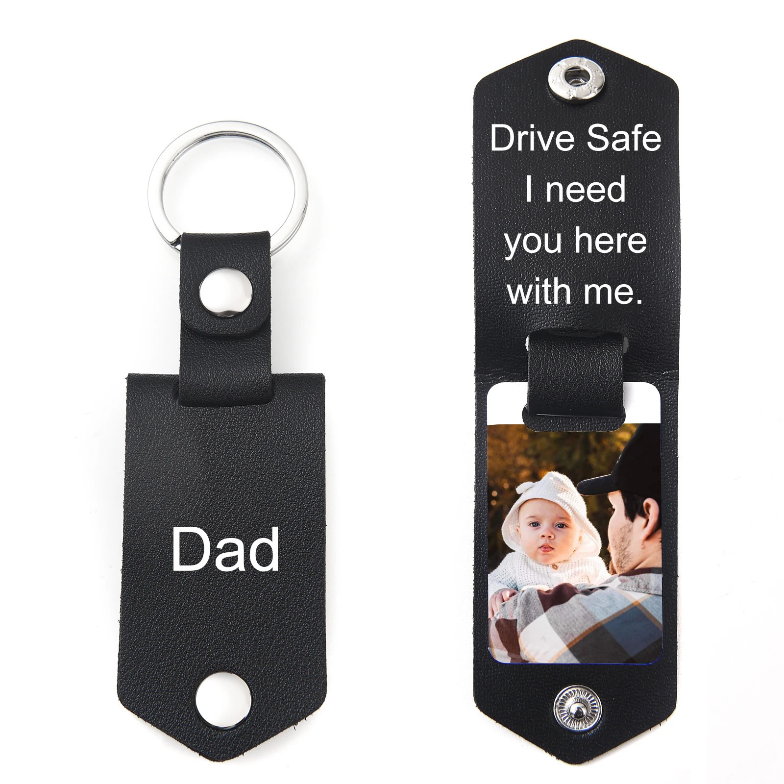 Fathers Day Gift Personalized PU Leather Po Keychain Gifts Men Boyfriend Dad Husband Custom Picture Names Date Car Keyrings 240516