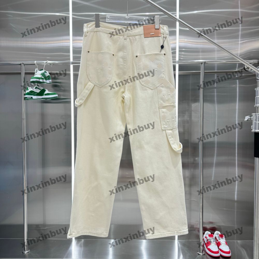 xinxinbuy Men women designer pant emboss Letter jacquard fabric denim Spring summer Casual pants Black blue green red Apricot XS-4XL