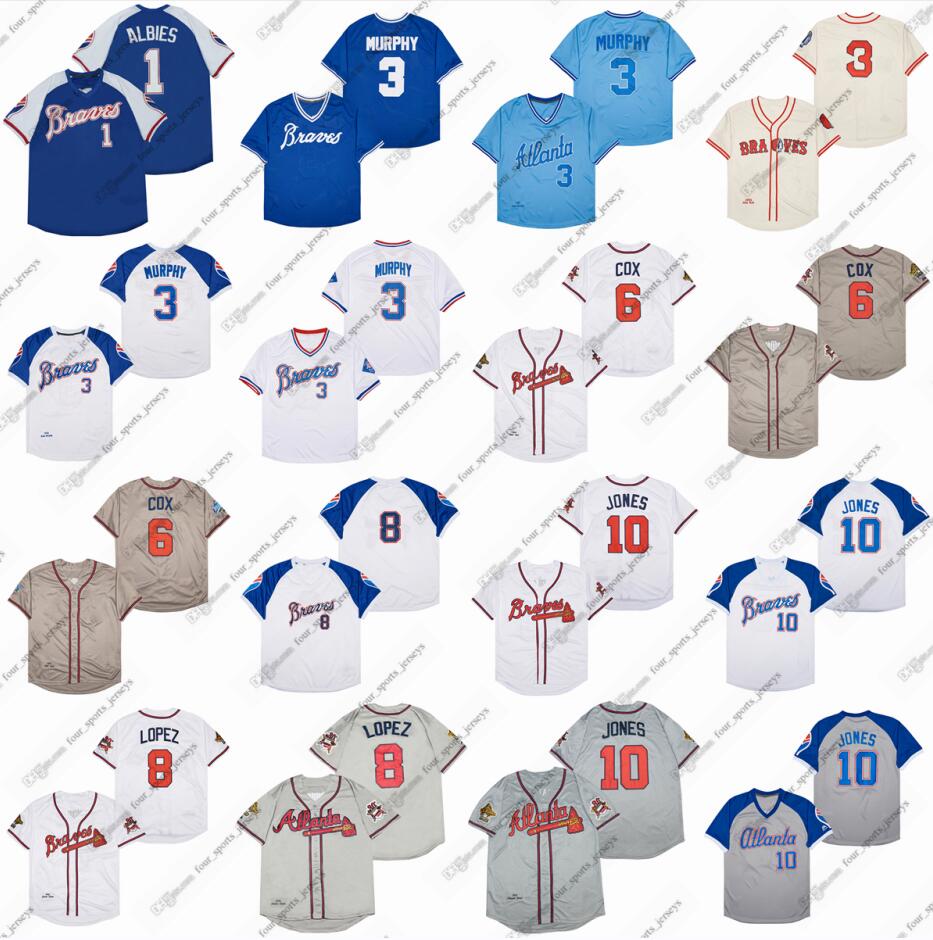 3 Dale Murphy Throwback baseball jerseys Bobby Cox Javy Lopez Chipper Jones Ronald Acuna Jr David Justice Sanders Smoltz Maddux Niekro Hank Aaron Glavine cyhjersey