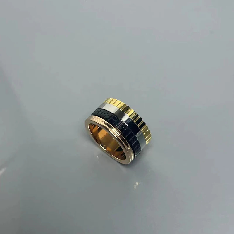 S925 French style transfer bead ring turn around starry sky row of diamonds rotatable ceramic couple 240521