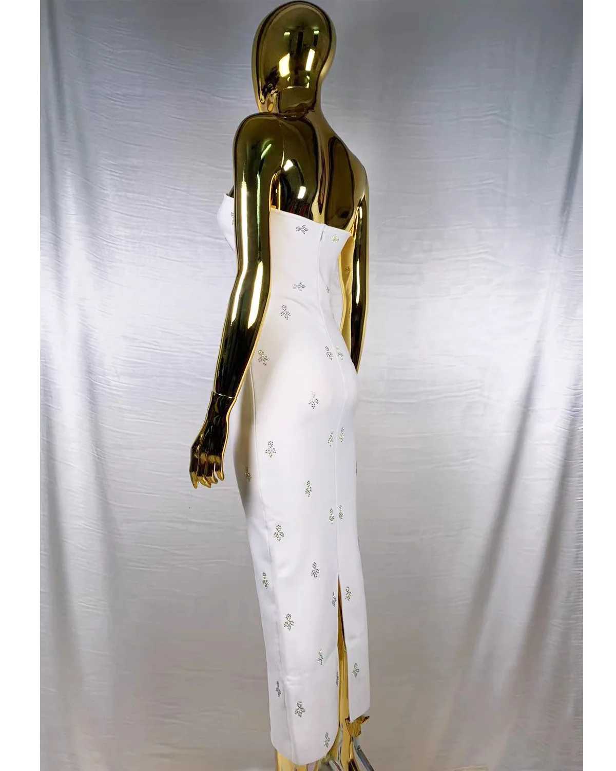 Basic Casual Dresses Sexy high-end clothing womens rhinestone white strapless tight elastic bandages womens parties club birthday dresses J240523