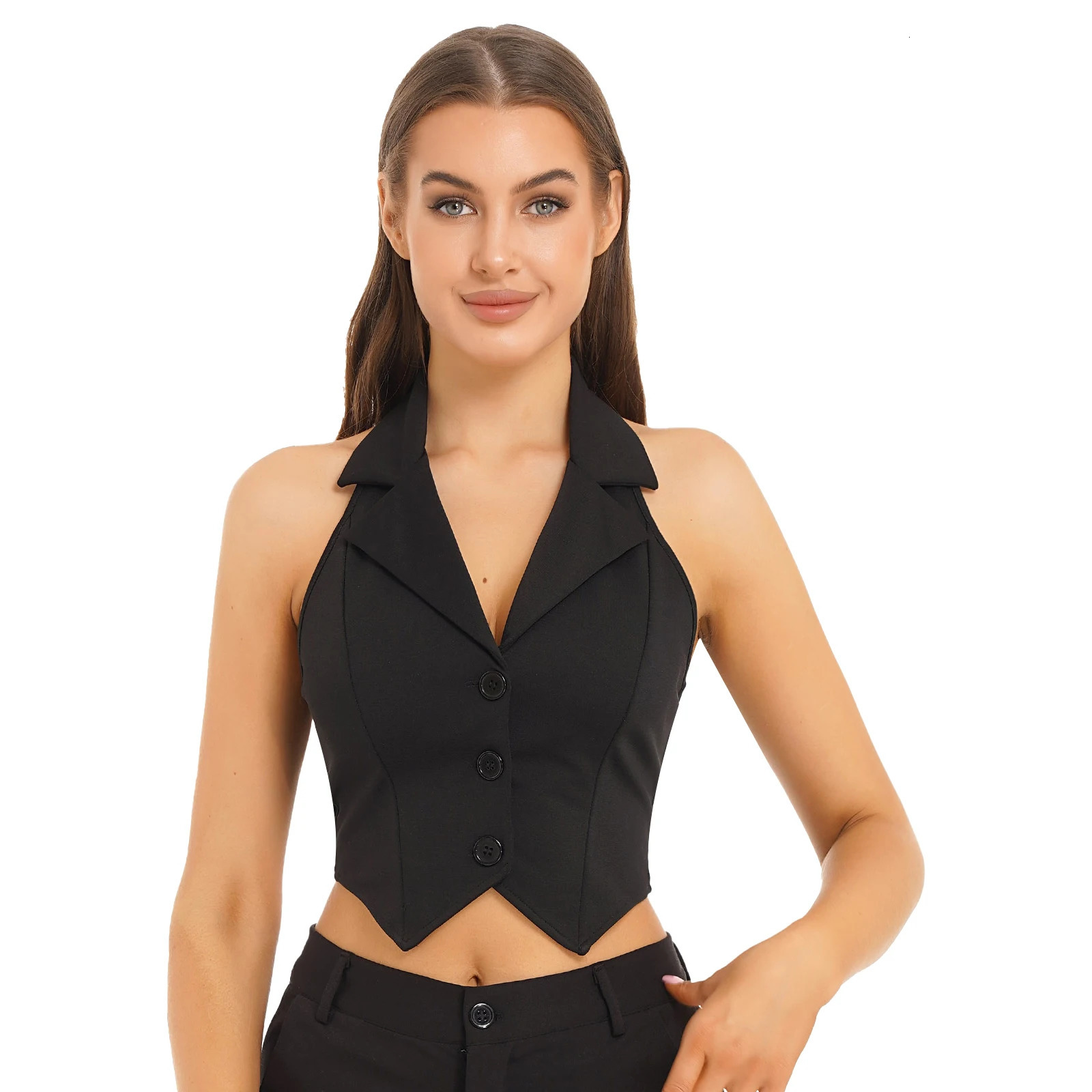 Womens Vests Halter Neck VNeck Office Ladies Crop Tops Formal Elegant OL Waistcoat Suits Vest Business Work Wear Mujer 240523