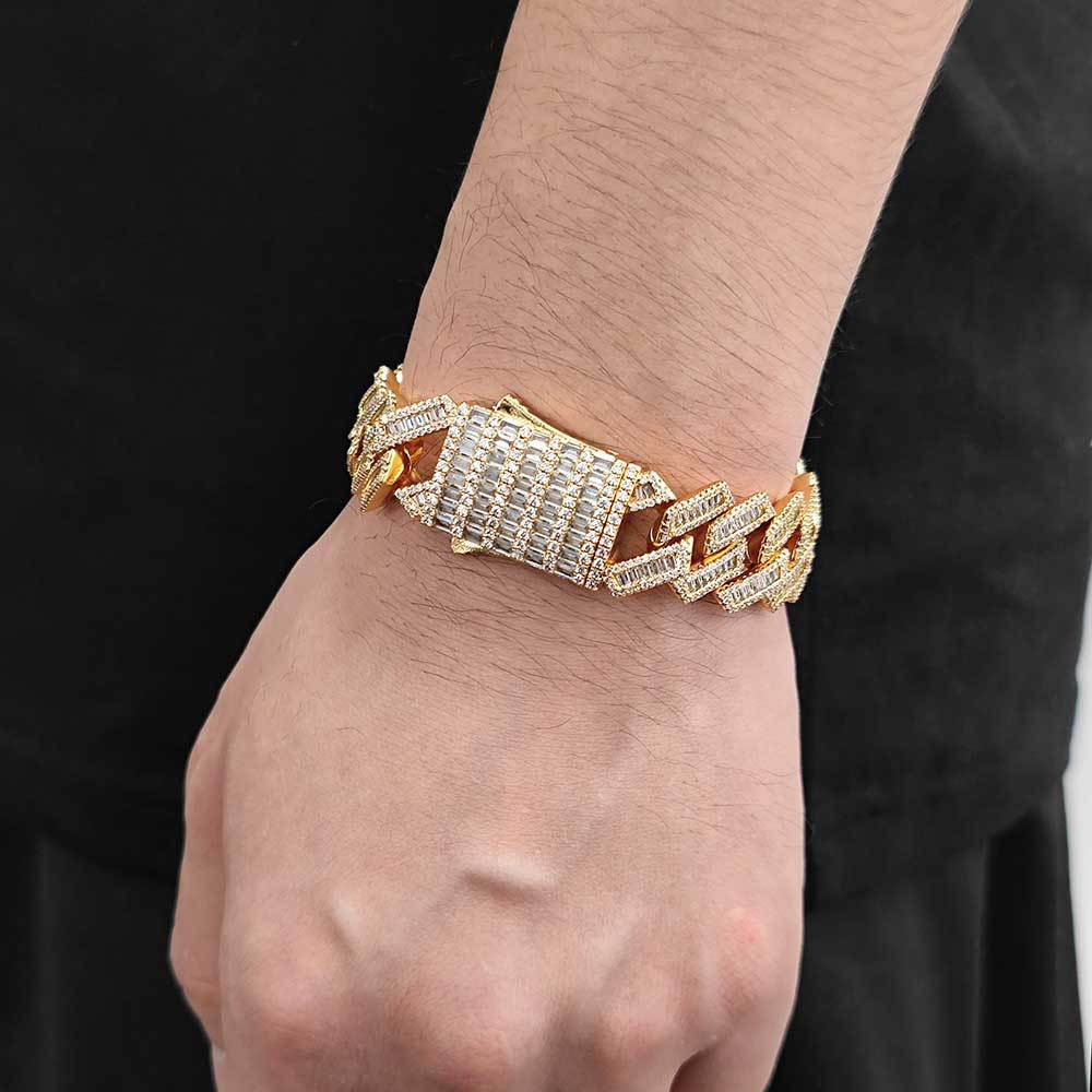 18mm Hip Hop T Zircon Rhombus Cuban Chain Necklace Bracelets Platinum Plating Jewelry Set