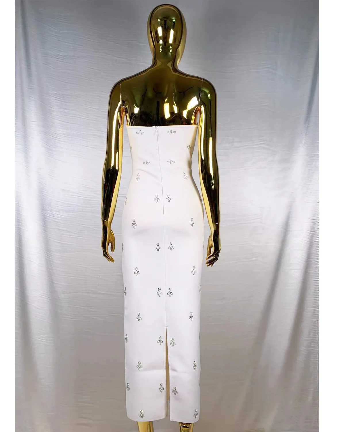 Basic Casual Dresses Sexy high-end clothing womens rhinestone white strapless tight elastic bandages womens parties club birthday dresses J240523