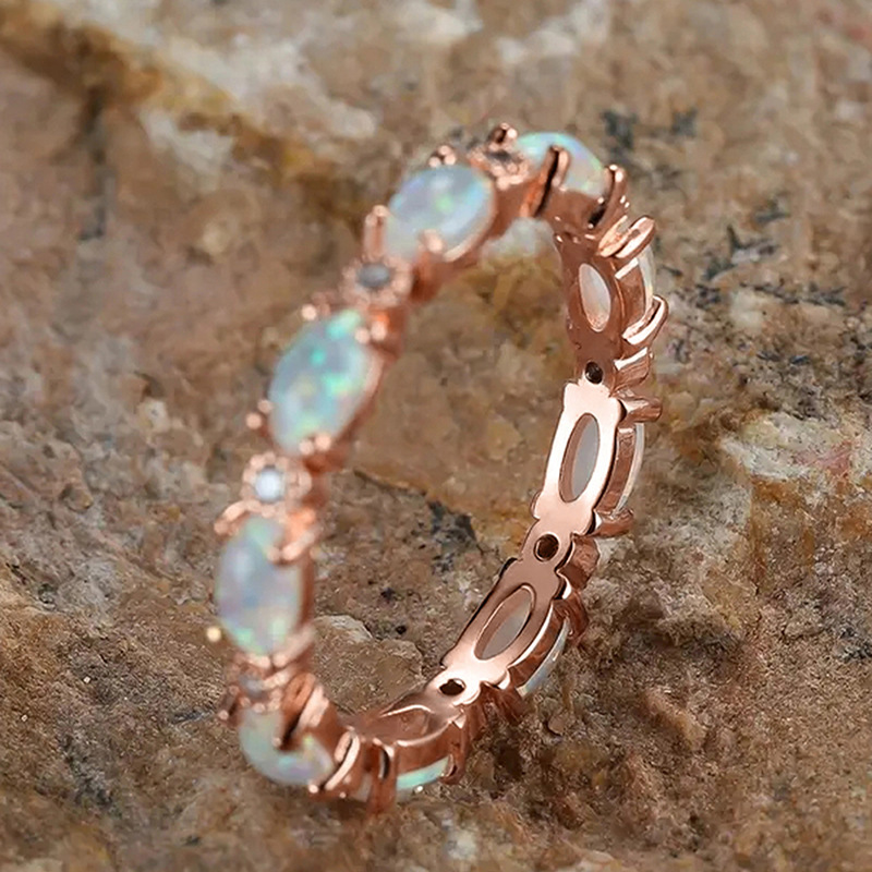 Woman Oval Opal Ring Sterling Silver Plated Finger Tail Rings Diamond Jewelry for Women Engagement Wedding Valentine Birthday Wife Gift