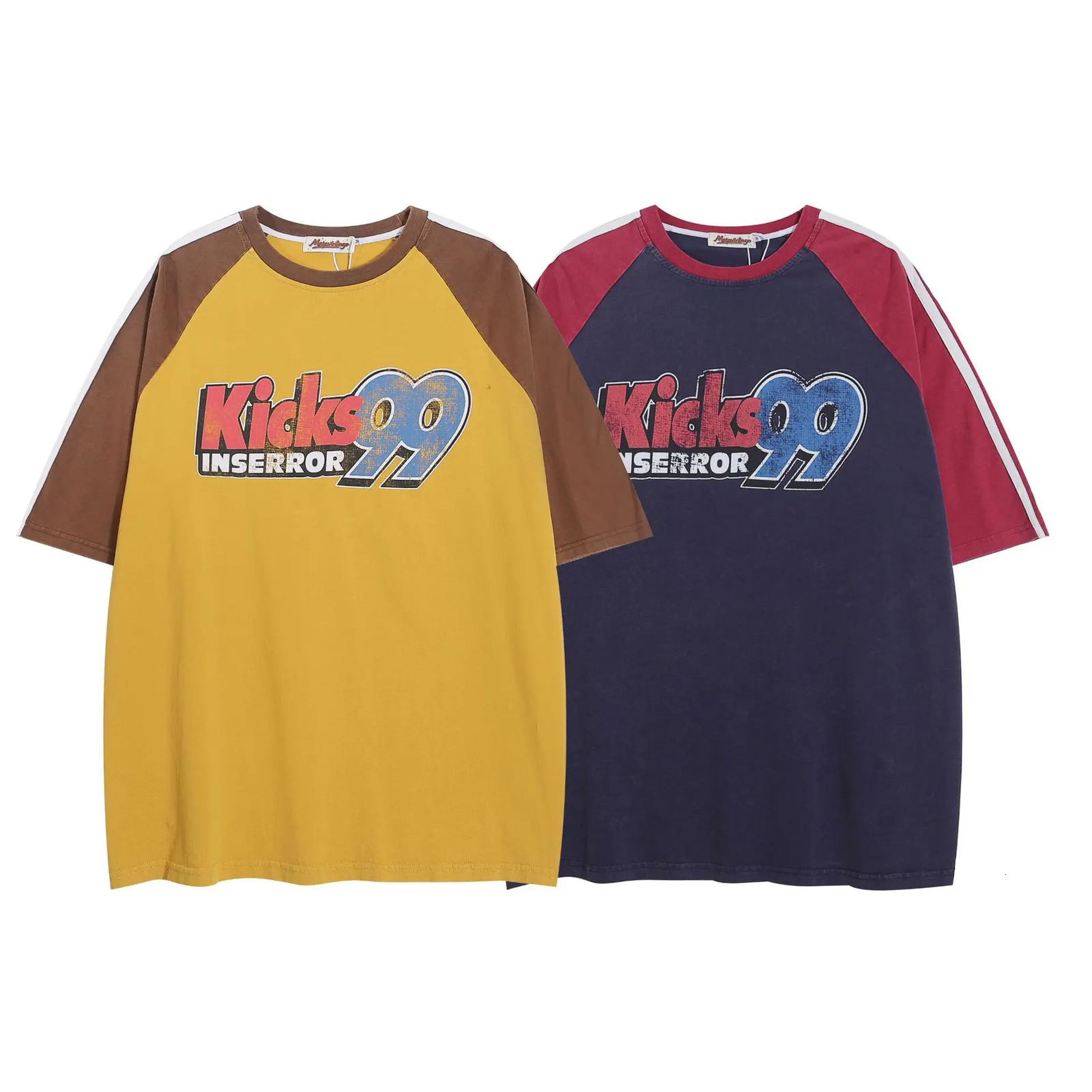 n street fashion tshirt loose retro color matching medieval style shoulder sleeve short T 240518