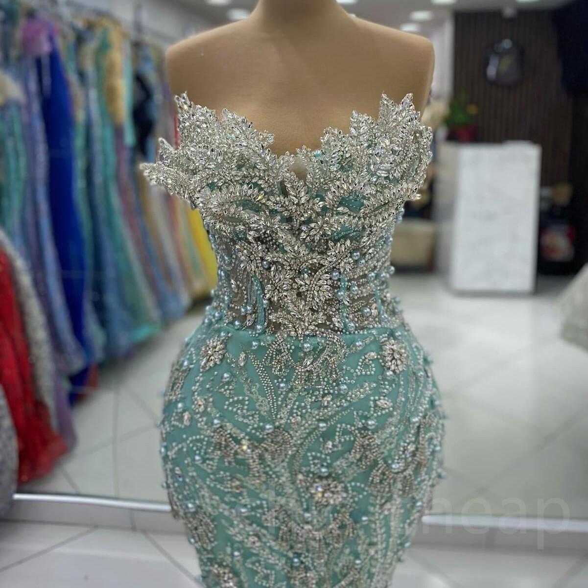 2024 Aso Ebi Sage Mermaid Prom Dress Beaded Crystals Luxurious Evening Formal Party Second Reception 50th Birthday Engagement Thanksgiving Gowns Dress