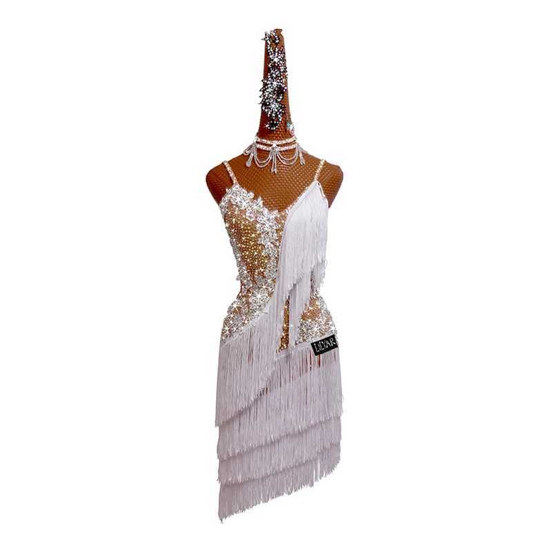Basic Casual Dresses New Latin Dance Ski Competition Performance Skiing Adult Customized White Tassel Embroidery Sexy Dance Skiing J240523