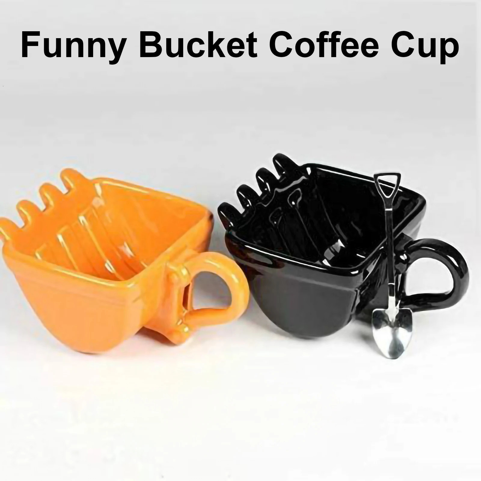 3D Yellow Excavator Bucket Model Cafe Coffee Mug With Spade Shovel Spoon Funny Digger Ashtray Cake Container Tea Cup OrangeBlack 240523
