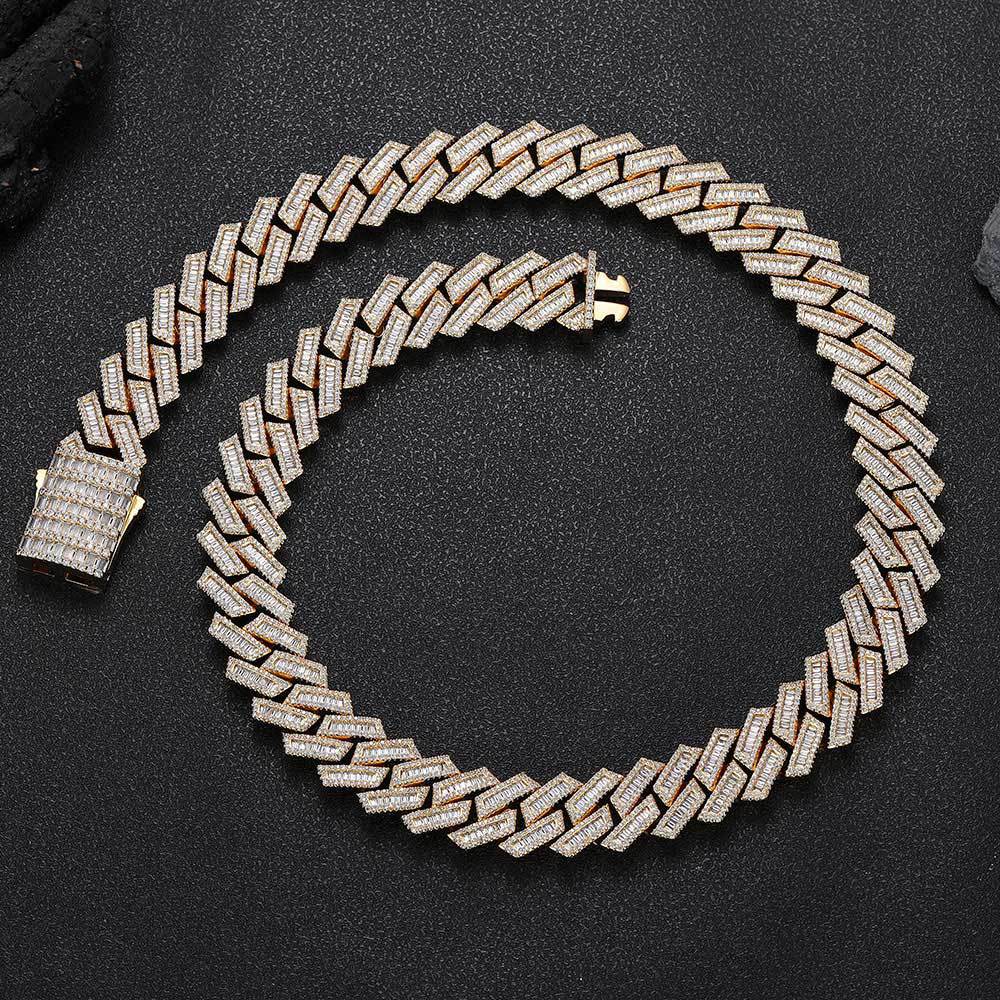 18mm Hip Hop T Zircon Rhombus Cuban Chain Necklace Bracelets Platinum Plating Jewelry Set