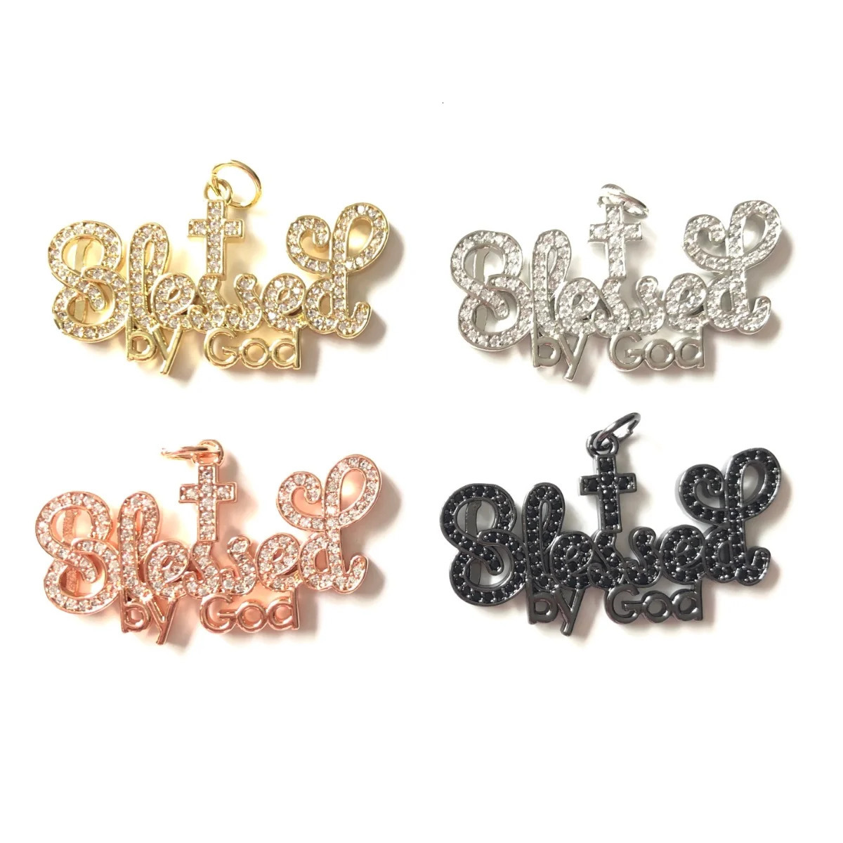 5pcs Gold-plated BLESSED BY GOD Religious Word Charm for Women Bracelet Making Letter Pendant Girl Necklace Jewelry Handcraft 240514