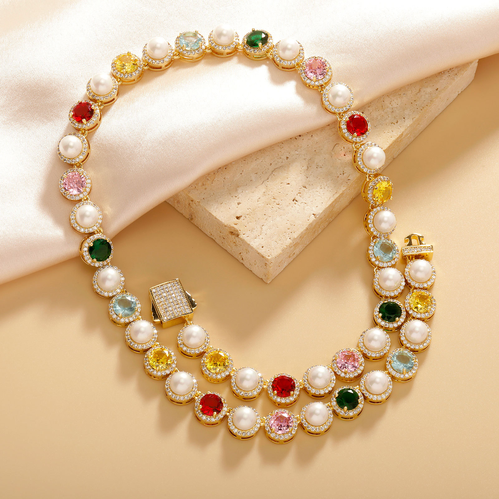 10mm Colorful Rock Candy Pearl Choker Chain Necklace Bracelet Women Mom Girl Friend Jewelry Gift