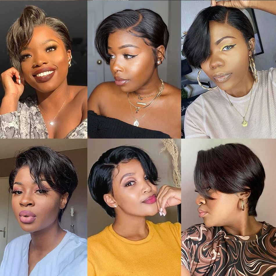 Lace Wigs Pixie Cut Wig Human Hair Short Bob Wigs Side Part Straight Lace Front Wigs GluelessTransparent Lace Frontal Wig