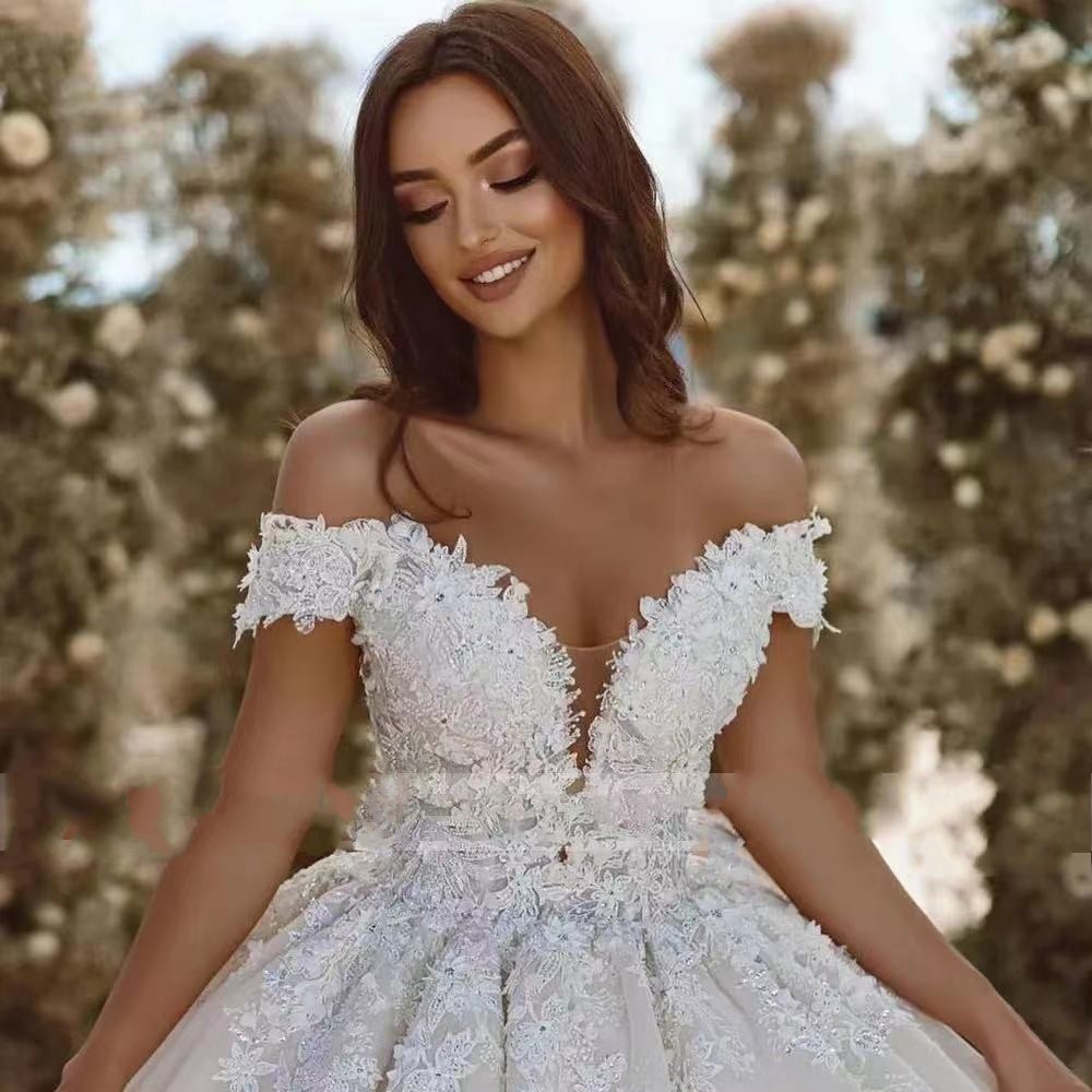 Princess A-line Wedding Dresses 2024 Women Off the Shoulder Sweetheart 3D Flower Lace Appliques Bridal Bride Gowns Vestido De Novia