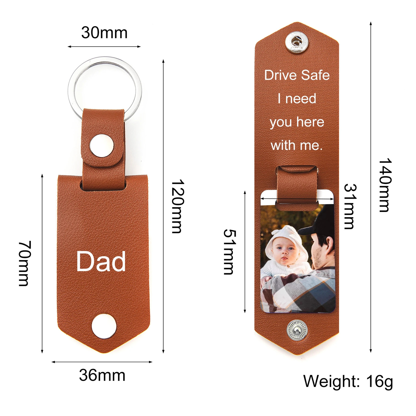 Fathers Day Gift Personalized PU Leather Po Keychain Gifts Men Boyfriend Dad Husband Custom Picture Names Date Car Keyrings 240516