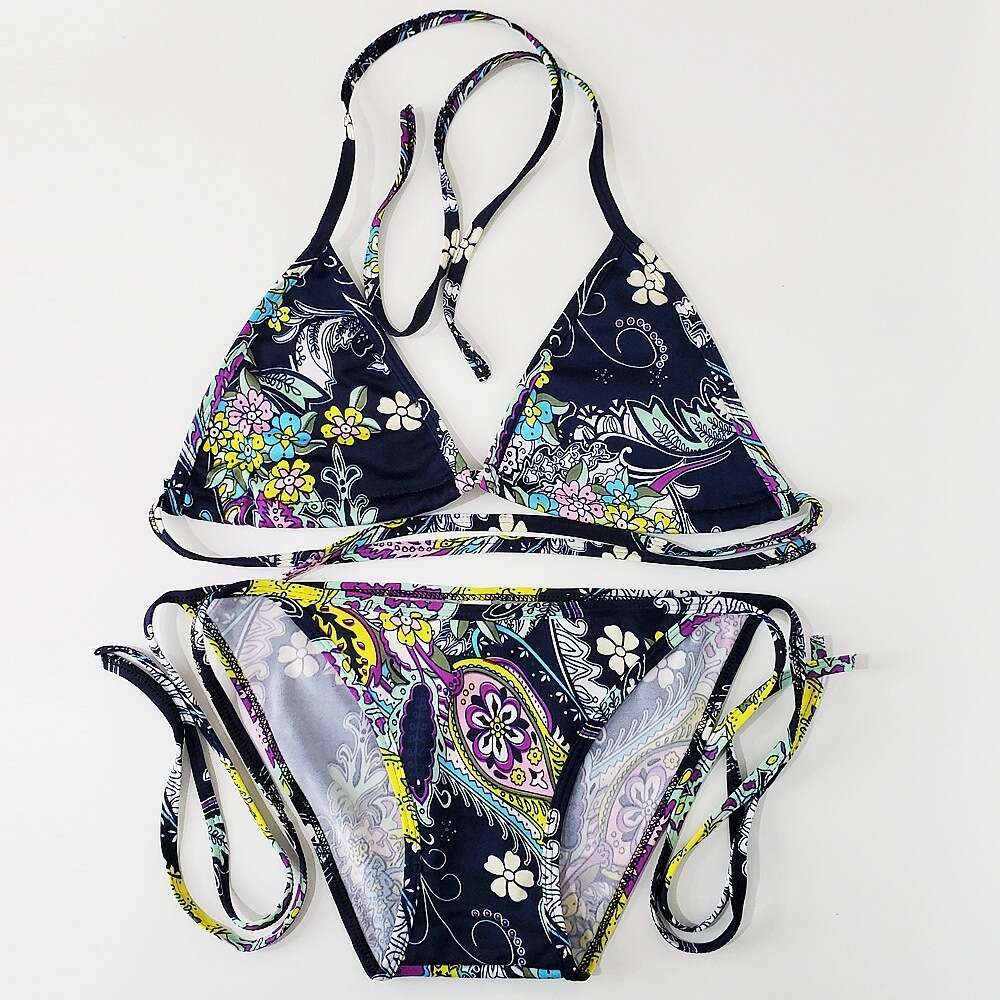 Ddmytiger Ddmytiger New Swimsuit Women S Floral Lace Up Sexy Three Point Beach Bikini Can Be Added With Chest Pads H