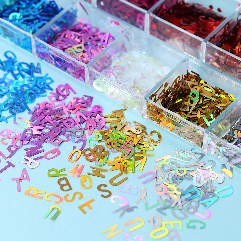 NAR051 3D Holographic Nail Art Decorations for DIY Crystal UV Epoxy Resin Mold Fillings Sparkle English Letters Glitter Sequins sticker