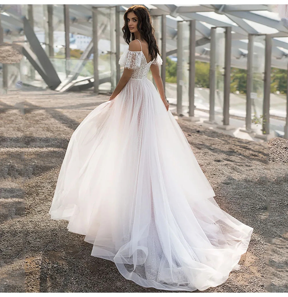 New Plus-Size Wedding Dresses For Spring 2024 Exquisite Slim Lace One-Shoulder Floor-Length Dress Solid V-Neck Women's Gowns