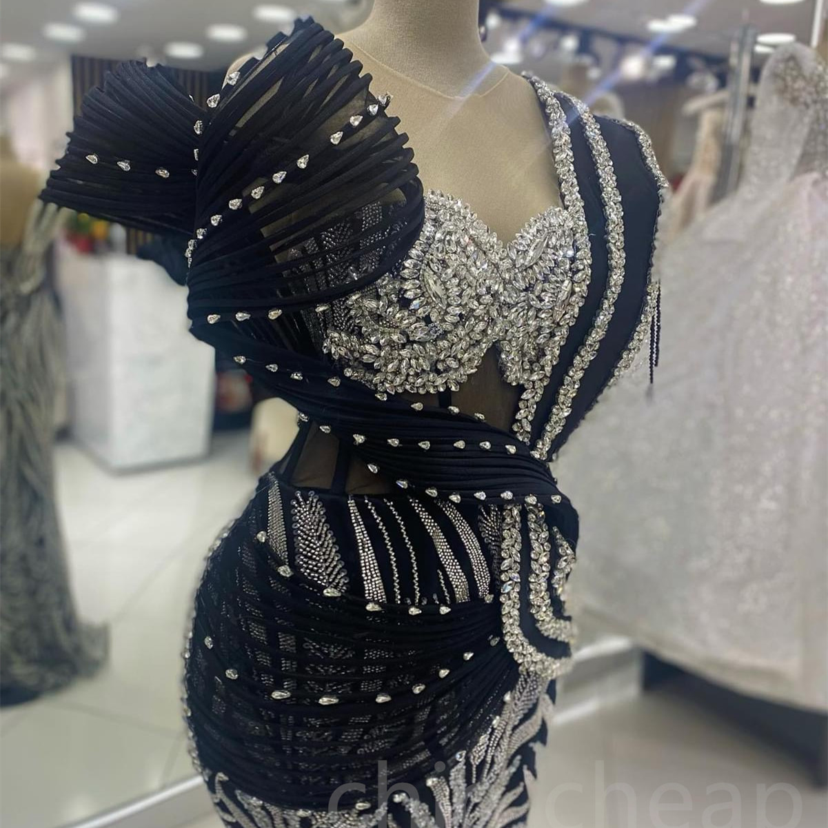 2024 Aso Ebi Black Mermaid Prom Dress Beaded Crystals Stylish Evening Formal Party Second Reception 50th Birthday Engagement Thanksgiving Gowns Dresse