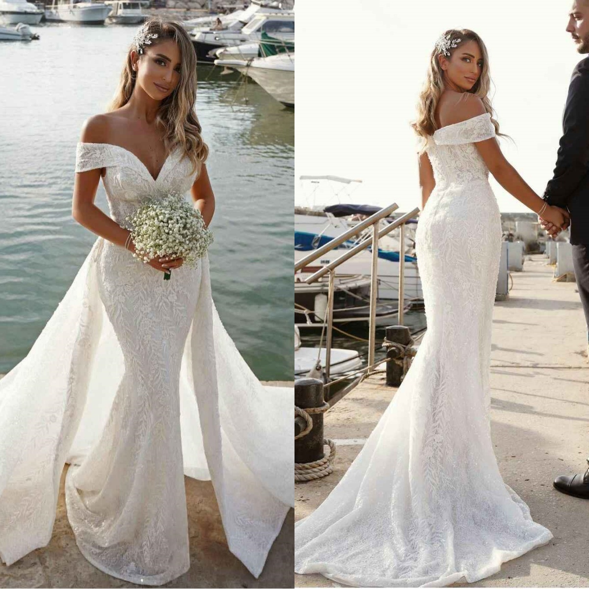 Elegant Mermaid Wedding Dresses Lace Appliques Bridal Gowns with Custom Made Off Shoulder Sweep Train Bride Dress Vestidos De Novia