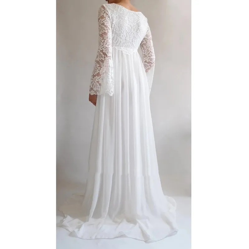 Empire Beautiful Lace Maternity Wedding Dresses 2024 Flare Sleeves Scoop Necke Pregnant Bridal Gowns High Waist Chiffon Vestidos 6660312
